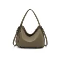 Borsa a tracolla hobo in vera pelle, elegante borsa taupe morbida con manico superiore. - grigio elefante