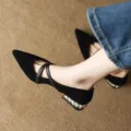 Scarpe da donna a punta francese 2025 nuove scarpe tacco grosso primavera mary janes - 37 / Nero