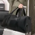 Men black travel duffel bag large capacity commuter business handbag shoulder crossbody bag. - Black