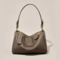 Borsa a cuscino in pelle grigia, elegante borsa Boston da donna, versatile tracolla. - Cioccolata Calda