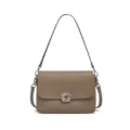 Elegant genuine leather shoulder bag for women with stylish metal knot clasp and strap. - Gray