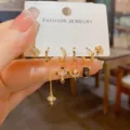Französische Vintage vergoldete Kreuz Stern Ohrringe Set Damen schicke Schmuck Geschenke - Stern Kreuz Set Ohrringe (46#) / 6-Teiliges Set / Gold