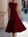 Chic sleeveless cowl neck midi dress detail showcasing the elegant draped neckline and pleated waist. - S / Dresses / Burgundy
