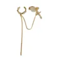 Auricolare con catena croce dorata, orecchino clip stile punk da donna alla moda. - Pezzo Singolo / Oro