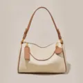 Stylish women's Boston pillow bag with contrast trim, versatile shoulder and handbag design. - White/Brown
