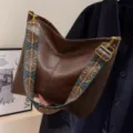 Borsa a spalla vintage marrone donna grande capacita hobo tote con tracolla etnica larga - Caffè