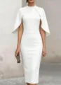 Elegant white midi dress with cape sleeves, mock neck, and slim fit design for women. - S / White