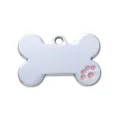 Placa de identificación para mascotas de metal plateado en forma de hueso con huella rosa. - 3,8*2,5 cm / Rosa