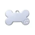Silver zinc alloy bone shape pet ID tag with cute paw print design for dogs and cats. - 3.8*2.5 cm / White