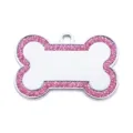 Pink glitter bone pet ID tag, custom metal dog tag for anti-lost and collar decoration. - Glitter Pink