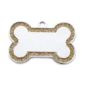 Zinc alloy bone-shaped pet dog tag with glitter edge, blank laser engravable metal tag. - Glitter Gold