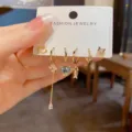 Niedliches Katzen Ohrringe Set mit Steckern und Hängern und funkelnden Kristallsteinen. - Kleines Katzenpfoten Kettenset (50#) / Gold