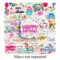 50pcs autocollants laser d'anniversaire, décalcomanies imperméables de dessin animé. - 50 pcs autocollants d'anniversaire holographiques - 1768 / Lot de 50 pièces