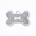 Silver glitter metal bone pet ID tag, anti-lost dog collar pendant, stylish accessory. - 4x2.6cm / Glitter Silver