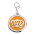 Silver tone metal pet ID tag with orange enamel round pendant and crown design for dogs. - 2.5cm / Yellow (Engraving Not Available)