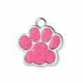 Pink glitter pet tag zinc alloy dog paw print pendant custom collar charm for animals - 2.5*2.7cm / Glitter Pink