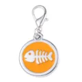 Cute fish skeleton pet dog tag metal charm with lobster clasp in orange and silver. - 2.5cm / Yellow