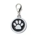 Round metal pet ID tag with black epoxy paw print design and secure lobster clasp attachment. - 2.5cm / Black (No Engraving)