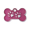 Pink bone shaped pet ID tag with silver paw prints and dotted texture, durable metal dog tag. - 3*1.9cm / Rose Red (No Engraving)