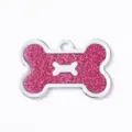 Pink glitter bone pet ID tag metal dog collar pendant anti-lost puppy charm accessory supply - 4x2.6cm / Glitter Rose Red