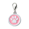 Round pink enamel pet ID tag with silver paw print and lobster clasp for dogs cats - 2.5cm / Pink (Non-Engravable)