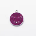 Placa de identificación redonda de metal con resina epoxi brillante, cara de gato para mascotas. - Diámetro: 2,5 cm / Rojo rosa brillante (no admite grabado)