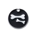 Ronde huisdier-ID-tag van zinklegering met botpatroon hondenkettinghanger voor katten - Diameter: 2,5 cm / Zwart