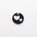 Zinc alloy pet ID tag, black paint and white double heart relief design, durable metal tag. - Diameter: 2.5cm / Black