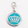 Colgante collar perro gato placa de identificación mascota aleación zinc corona metal brillante - 2.5cm / Azul (Grabado no disponible)
