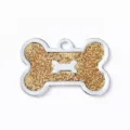 Gold glitter metal dog bone shaped pet ID tag necklace pendant variant accessory - 4x2.6cm / Glitter Gold