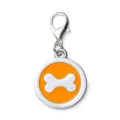 Round metal dog tag pendant with orange enamel bone design and lobster clasp for pets - 2.5cm / Orange