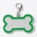 Zilverkleurige botvormige huisdieren ID-tag hanger met groene emaille rand en karabijnhaak. - Klein: 3,3*2,1*0,2 cm / Groen