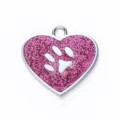 Placa de identificación para mascotas en corazón, colgante de perro con purpurina rosa y metal. - 2.8*2.6cm / Rojo rosa brillante (no admite grabado)