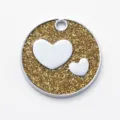 Placa de identificación redonda para mascotas con purpurina dorada y corazones. - Diámetro: 2,5 cm / Dorado con Purpurina
