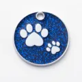 Placa de identificación para mascotas azul purpurina de aleación zinc huella perro - Diámetro: 2,5 cm / Azul con purpurina (sin grabado)