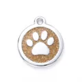 Placa de identificacion para mascotas de metal redondo con purpurina dorada y pata. - 2.5cm / Dorado con Purpurina