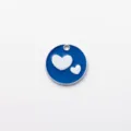 Blue enamel zinc alloy pet ID tag with white hearts, cute engraved dog collar pendant accessory. - Diameter: 2.5cm / Blue
