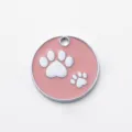 Zinc alloy pink baking paint pet ID tag with cute silver paw print design for dogs. - Diameter 2.5cm / Pink