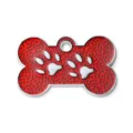 Red bone shaped pet ID tag with silver paw prints, durable metal dog collar accessory. - 3*1.9cm / Red (No Engraving)