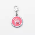 Cute round pet ID tag with pink enamel finish and metal clasp, perfect for cats and dogs. - Pink