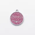 Colgante de metal con etiqueta ID de gato con purpurina rosa accesorio lindo - Diámetro: 2,5 cm / Rosa con purpurina (sin grabado)