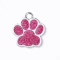 Colgante de collar de perro de aleación de zinc con huella de pata rosa brillante - 2,5*2,7 cm / Rosa Rojo con Purpurina