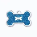 Blue glitter bone pet ID tag, metal dog collar pendant, anti-lost pet accessory for dogs and cats. - 4x2.6cm / Glitter Blue