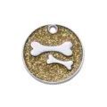 Zinklegering ronde glitter honden en katten ID penning in goud met bot patroon variante. - Diameter: 2,5 cm / Glitter Goud
