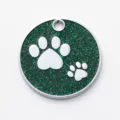 Placa de identificacion para mascotas con purpurina verde, huella blanca, etiqueta de collar. - Diámetro: 2,5 cm / Verde brillante (sin grabado)