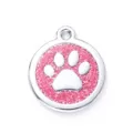 Placa de perro de metal con huella de pata brillante rosa aleación de zinc para mascotas. - 2.5cm / Rosa con Purpurina