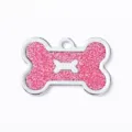 Pink glitter bone pet ID tag, metal dog pendant accessory for anti-lost collar charm - 4x2.6cm / Glitter Pink