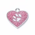Colgante de placa de identificación para perros en forma de corazón brillante y huella metálica. - 2.8*2.6cm / Rosa con purpurina (sin grabado)