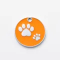 Zinc alloy orange pet ID dog tag with white paw print design, durable anti-lost accessory. - Diameter 2.5cm / Orange