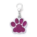 Placa de mascota con huella brillante, chapa de perro de zinc con purpurina rosa y mosquetón. - 2,7*2,9 cm / Rosa Rojo con Purpurina